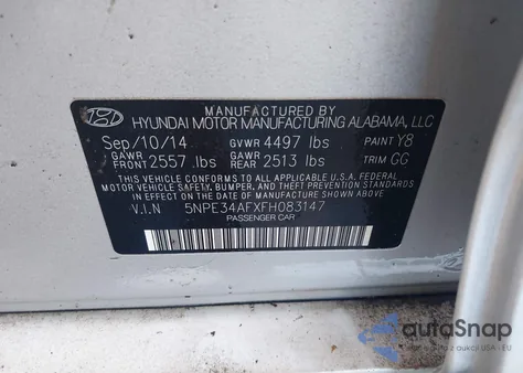 2015 Hyundai Sonata Limited z USA, uszkodzony, nr VIN 5NPE34AFXFH083147